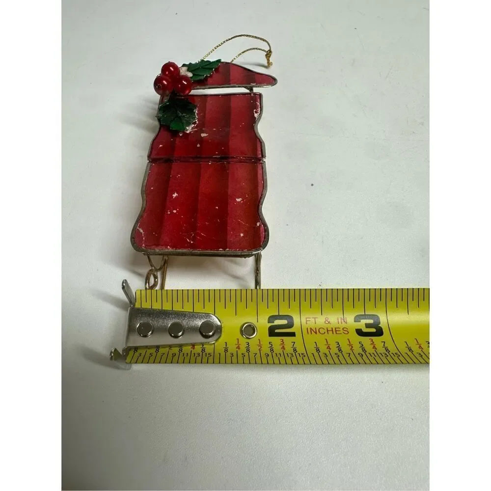 Rare Vintage Stained Christmas Ornament Santa's Sleigh 4”